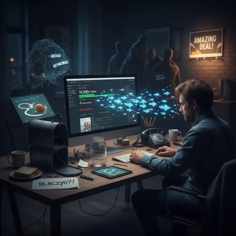 Strona docelowa kampanii Google Ads z widocznym formularzem kontaktowym i CTA, pokazująca jak zwiększyć liczbę zapytań od klientów