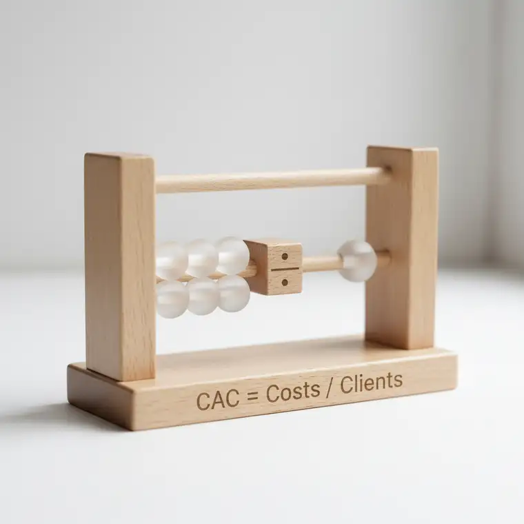 Właściciel małej agencji marketingowej analizujący na laptopie koszt pozyskania klienta w 2026 i sprawdzający wskaźnik CAC