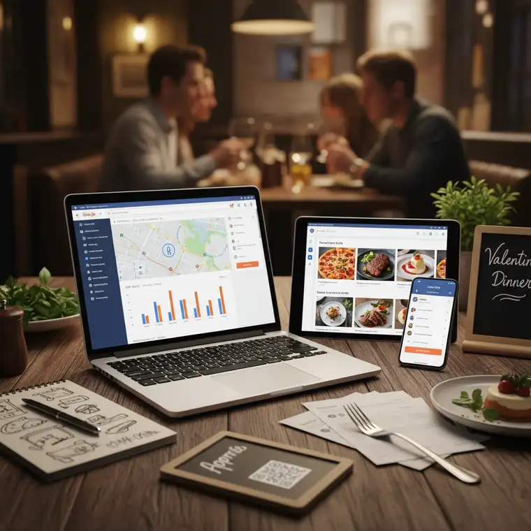 Zespół marketingowy analizujący kampanię Ads dla sieci restauracji, omawiający strategię i modele wyceny