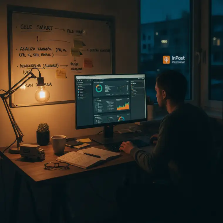 Zrzut ekranu z mapą cieplną i wykresem ścieżki klienta, ilustrujący analizę UX i błędy przy audycie marketingowym w małym e-commerce