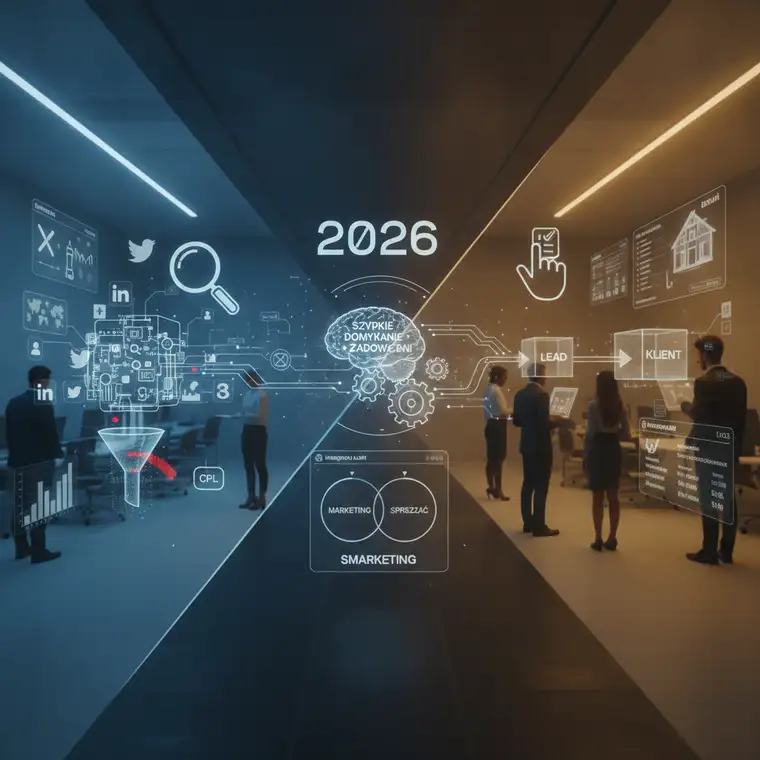 Zespół B2B tworzący zintegrowaną mapę lejka marketingowo-sprzedażowego podczas audytu, planujący integrację procesów i technologii