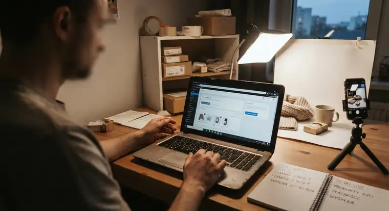 Koszyk zakupowy i płatności online w sklepie internetowym na ekranie komputera, gotowe do testowego zamówienia
